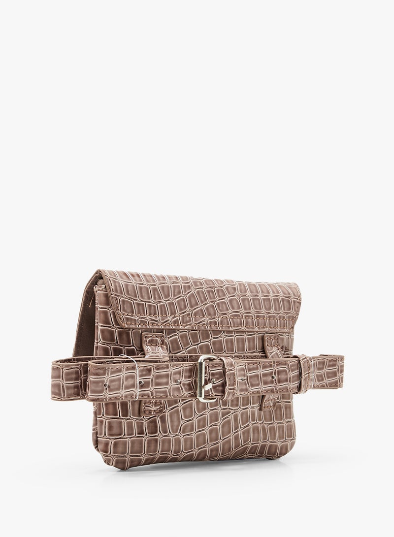 VERO MODA - Croc Effect Bum Bag Brown - Image 1