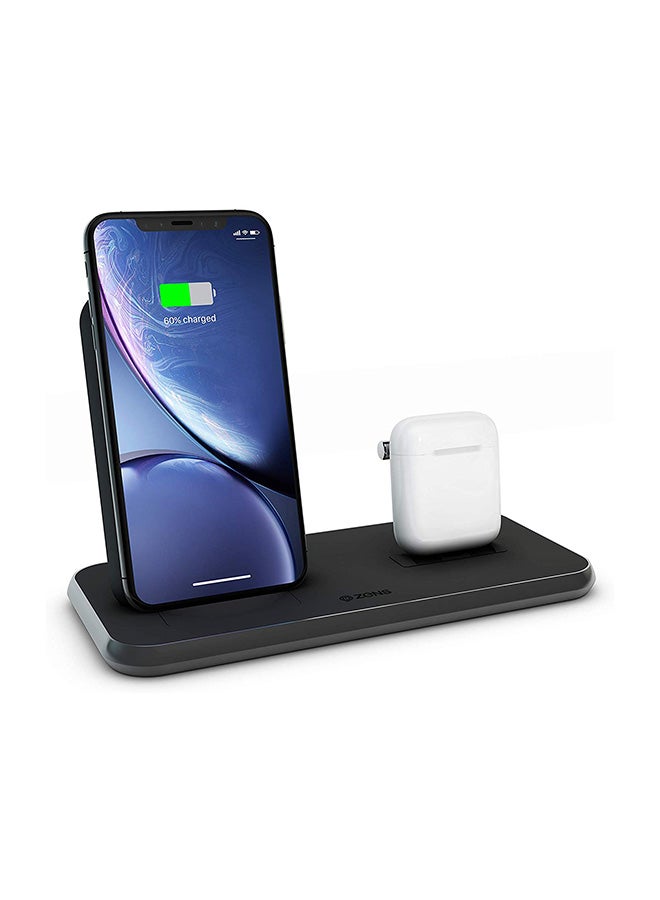 Zens Wireless Charging Dock For Smartphones/AirPods Black - Image 2