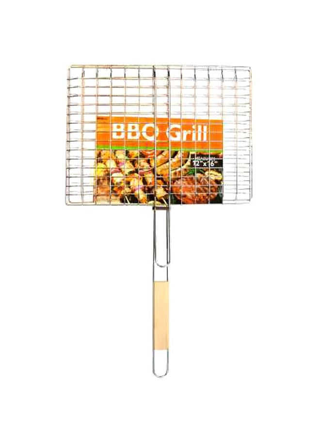 Kole Imports Barbecue Grill With Wooden Handle Silver/Beige 12x16inch