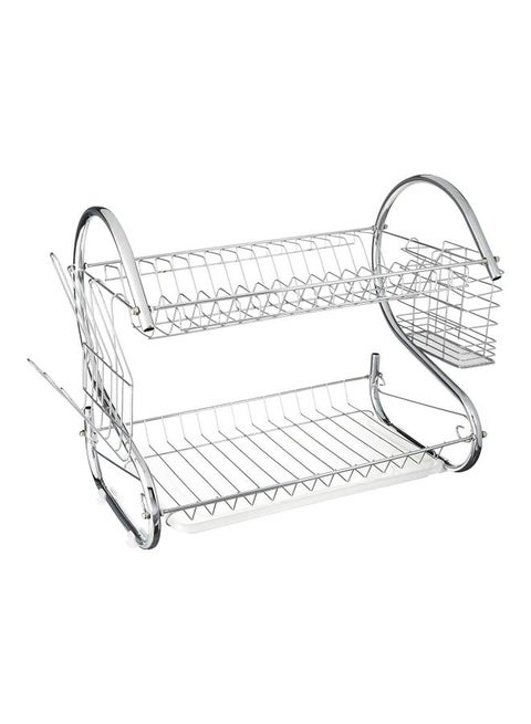 2 Tier Dish Draining Rack Silver 21x15.25x9.5inch