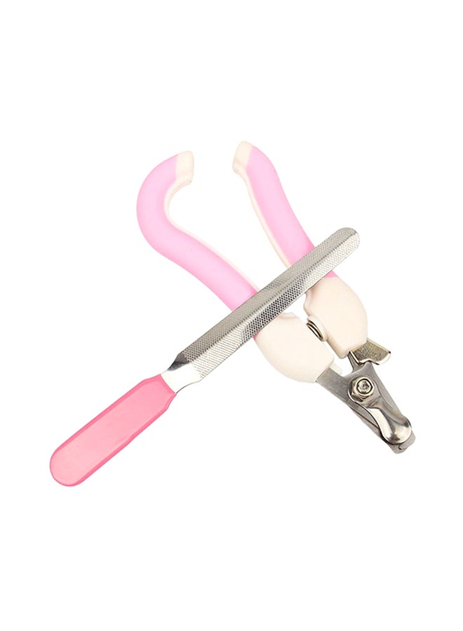 بيوينتي طقم مقص لتزيين الحيوانات الأليفة وقصافة أظافر مكون من قطعتين وردي / فضي 14.5x5.8سم - Image 1