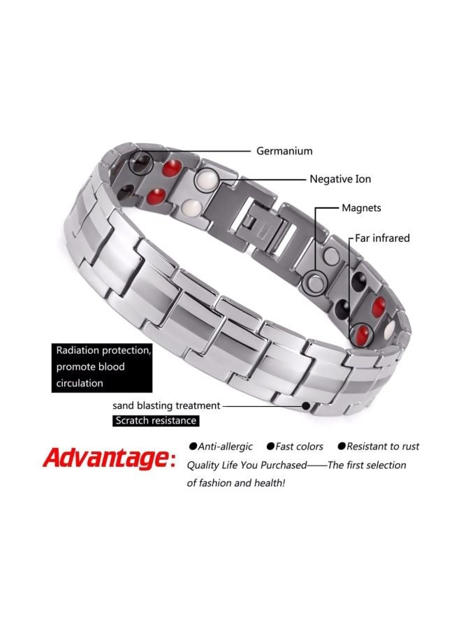 Stainless Steel Germanium Stone Studded Magnetic Bracelet - Image 4