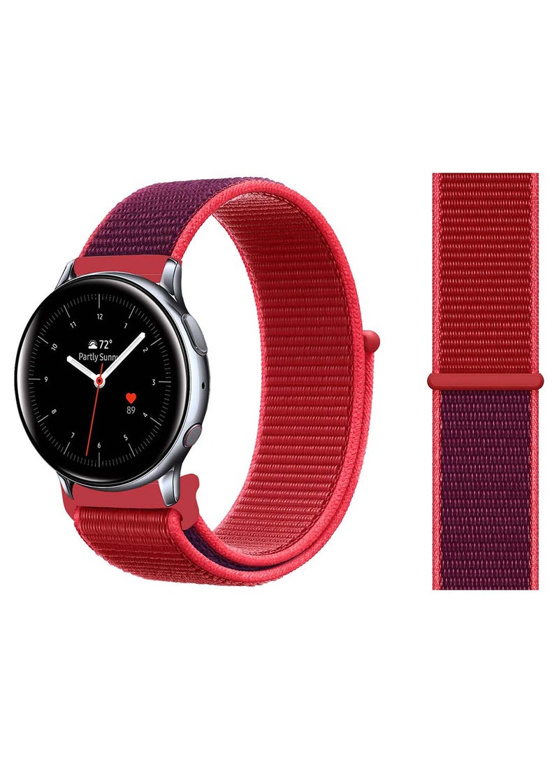 Perfii Nylon Loop Replacement Band 20mm For Samsung Active 2 40/44mm Red Purple
