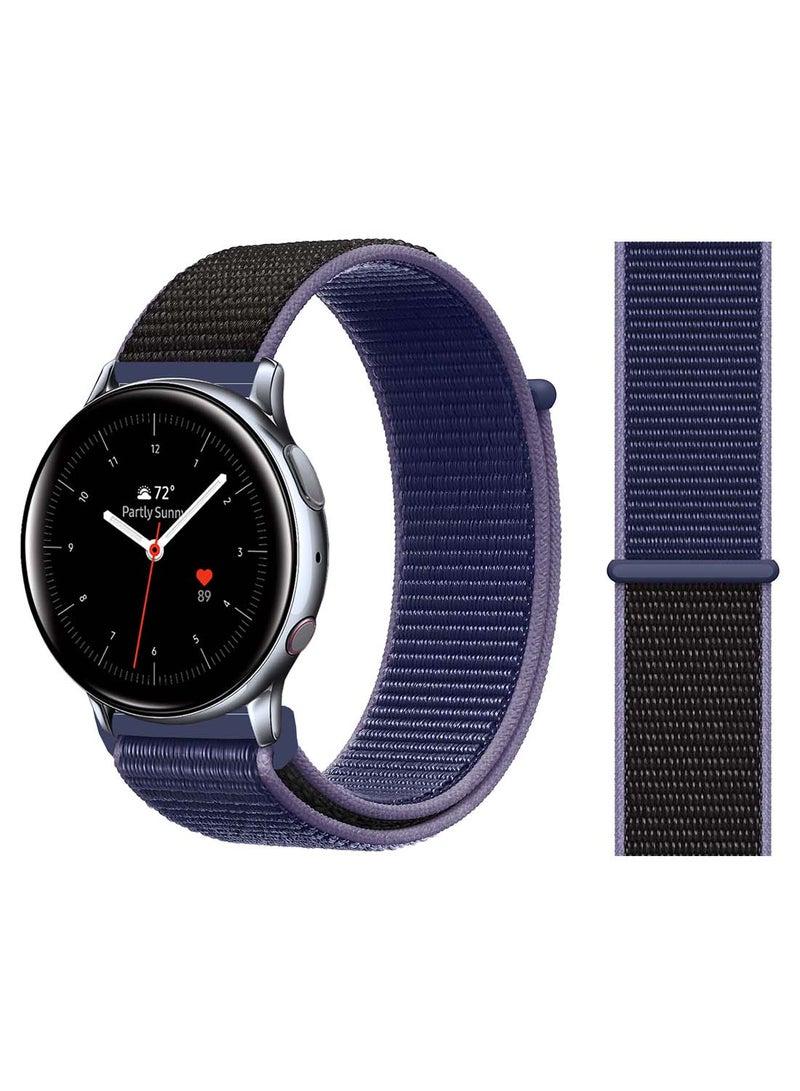 Perfii Nylon Loop Replacement Band 20mm For Samsung Active 2 40/44mm Midnight Blue Black