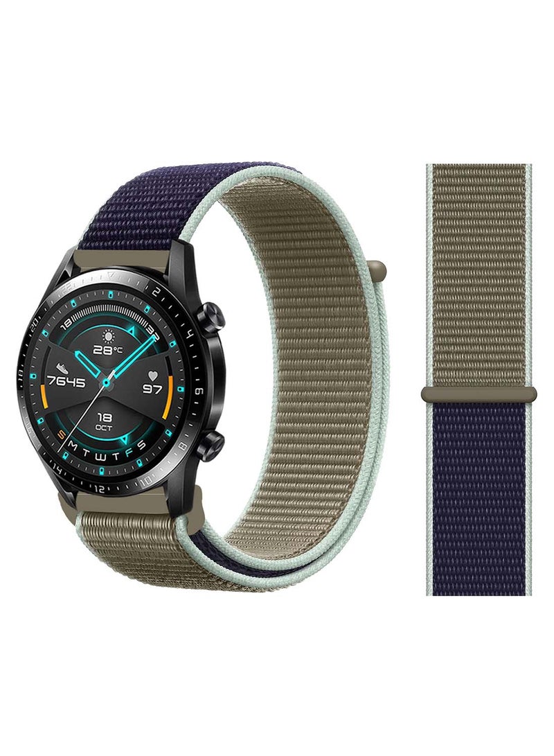 Perfii Nylon Loop Replacement Band 22mm For 22mm For Huawei Watch GT 2 46mm New Khaki 