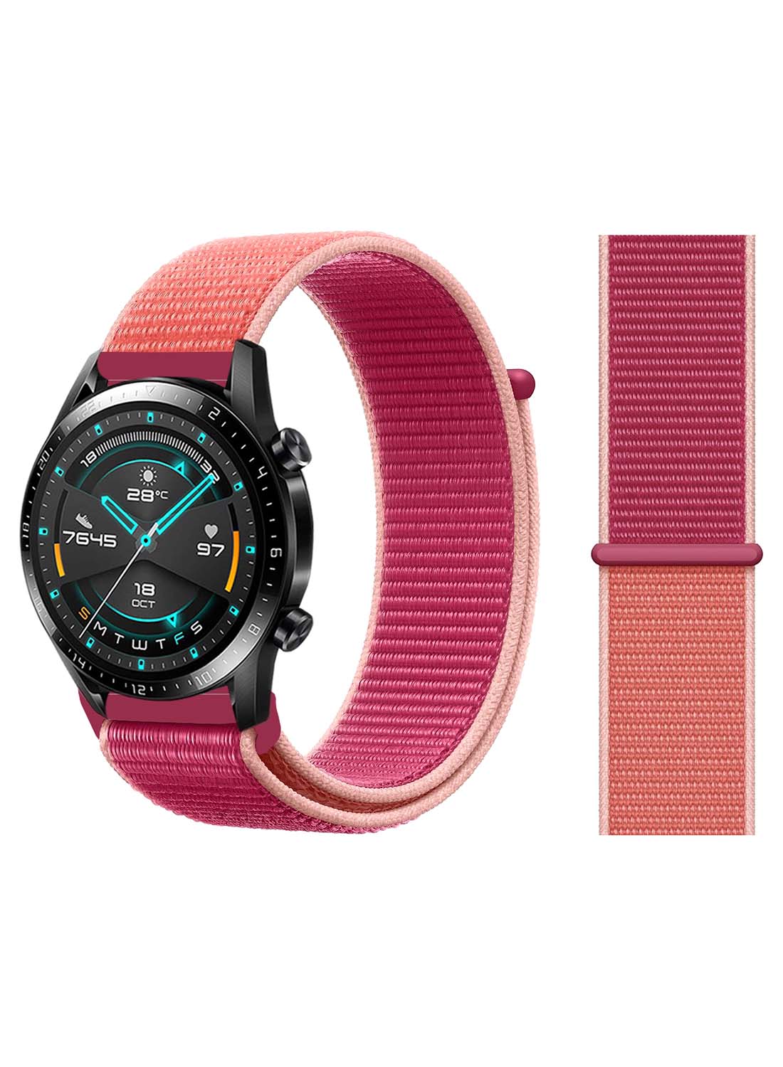 Perfii Nylon Loop Replacement Band 22mm For Huawei Watch GT 2 46mm Pomegranate