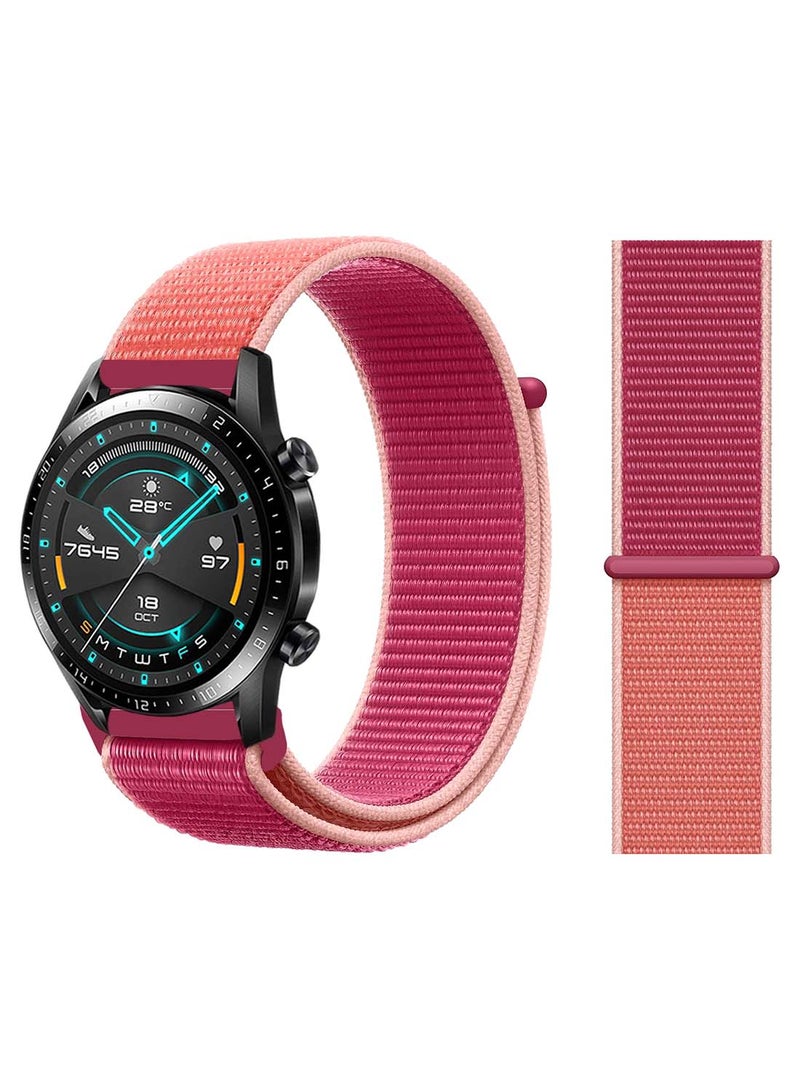 Perfii Nylon Loop Replacement Band 22mm For Huawei Watch GT 2 46mm Pomegranate 