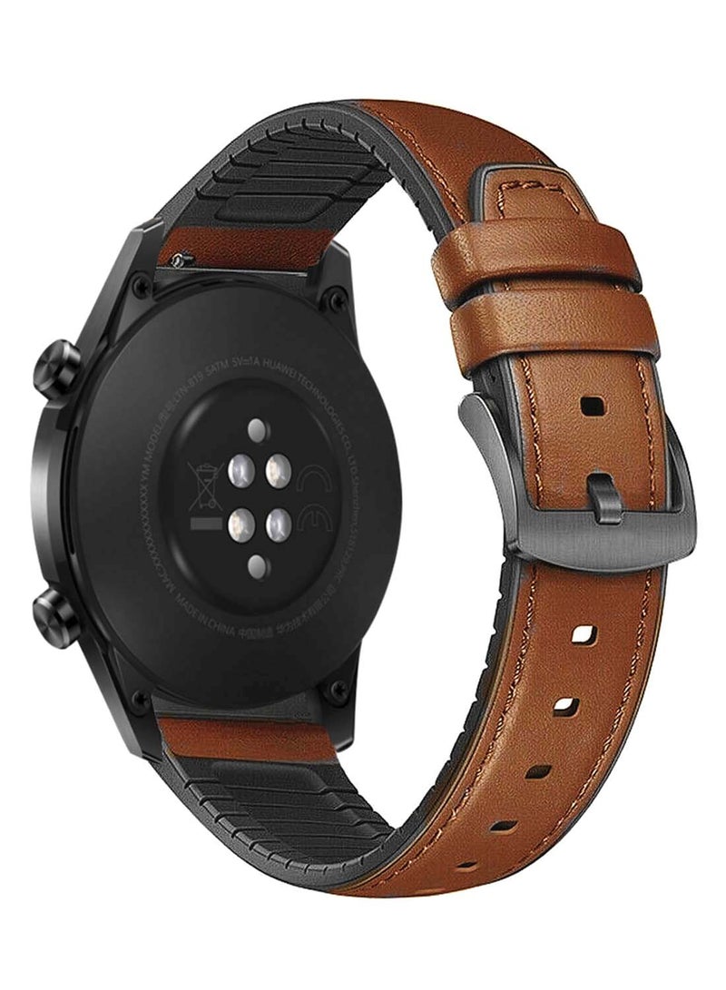 Perfii Genuine Leather Replacement Band 20mm For Huawei Watch GT 2 42mm Official Brown