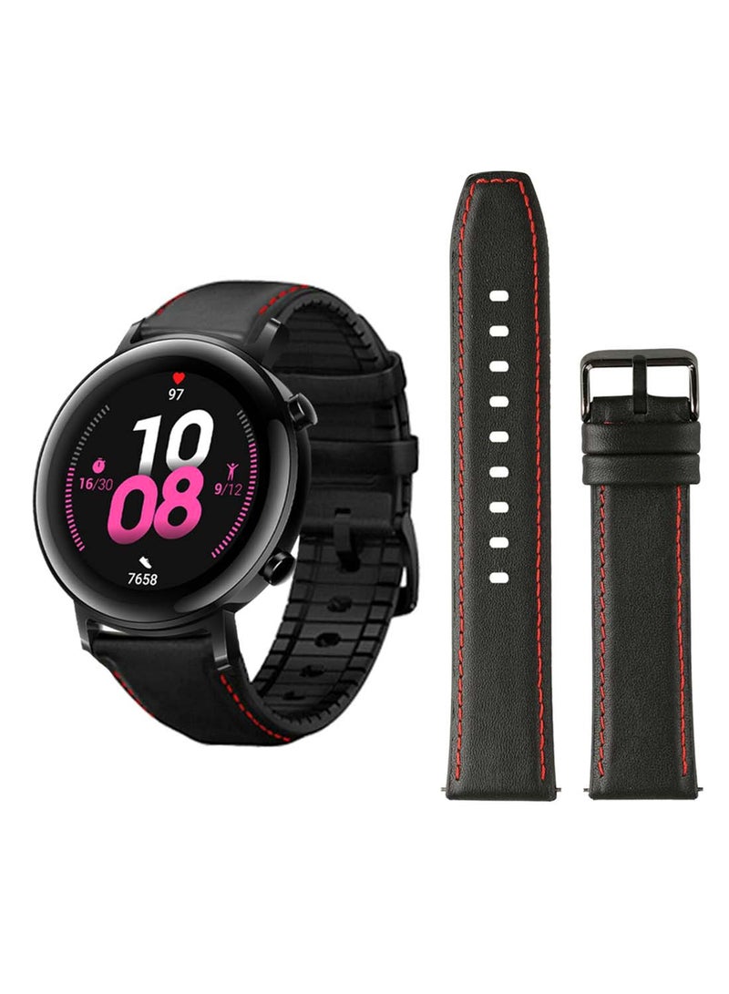 Perfii Genuine Leather Replacement Band 20mm For Huawei Watch GT 2 42mm Official Black