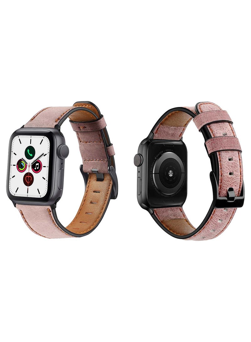 Perfii Genuine Leather Replacement Band For Apple Watch Series 5/4/3/2/1 44/42mm Reto Pink