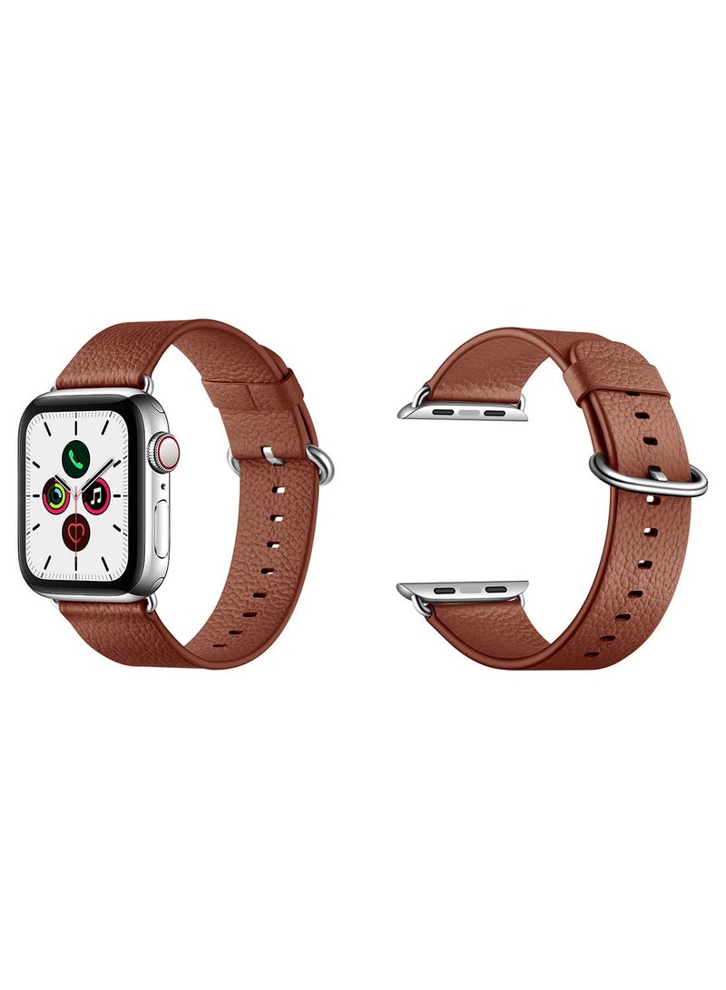 Perfii Genuine Leather Replacement Band For Apple Watch Series 5/4/3/2/1 40/38mm Litchi Brown  - Image 2