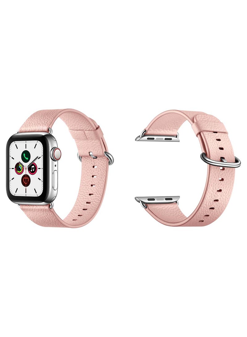 Perfii Genuine Leather Replacement Band For Apple Watch Series 5/4/3/2/1 40/38mm Litchi Pink - Image 1