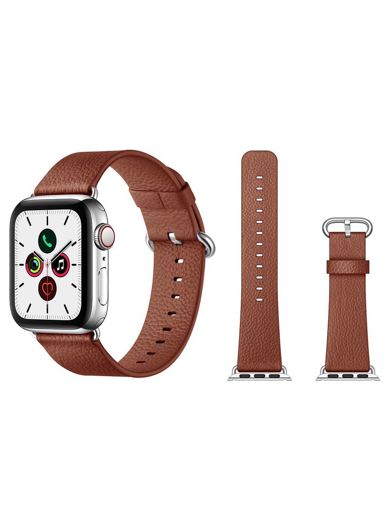 Perfii Genuine Leather Replacement Band For Apple Watch Series 5/4/3/2/1 40/38mm Litchi Brown  - Image 1