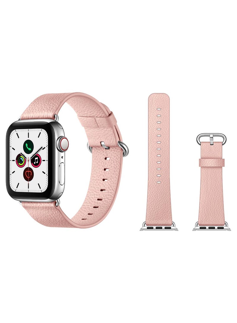 Perfii Genuine Leather Replacement Band For Apple Watch Series 5/4/3/2/1 40/38mm Litchi Pink - Image 2