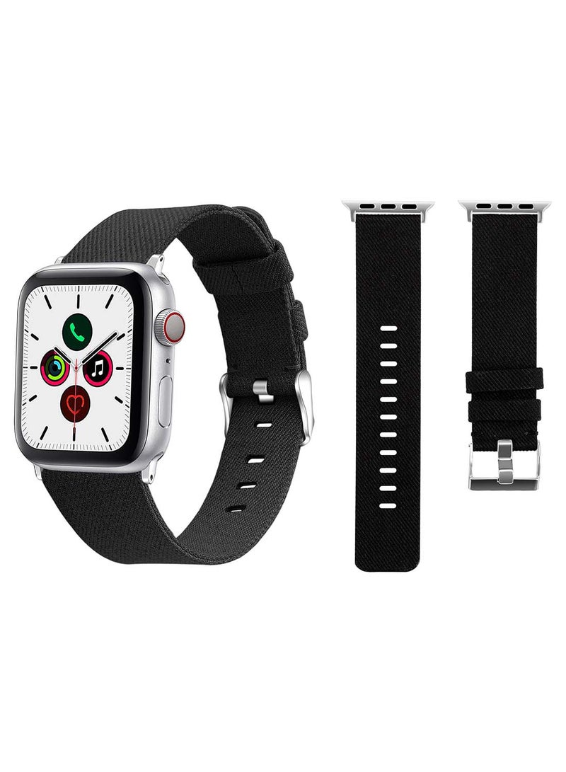 Perfii - Fabric Replacement Band  For Apple Watch Series 5/4/3/2/1 44/42mm Black - Image 1