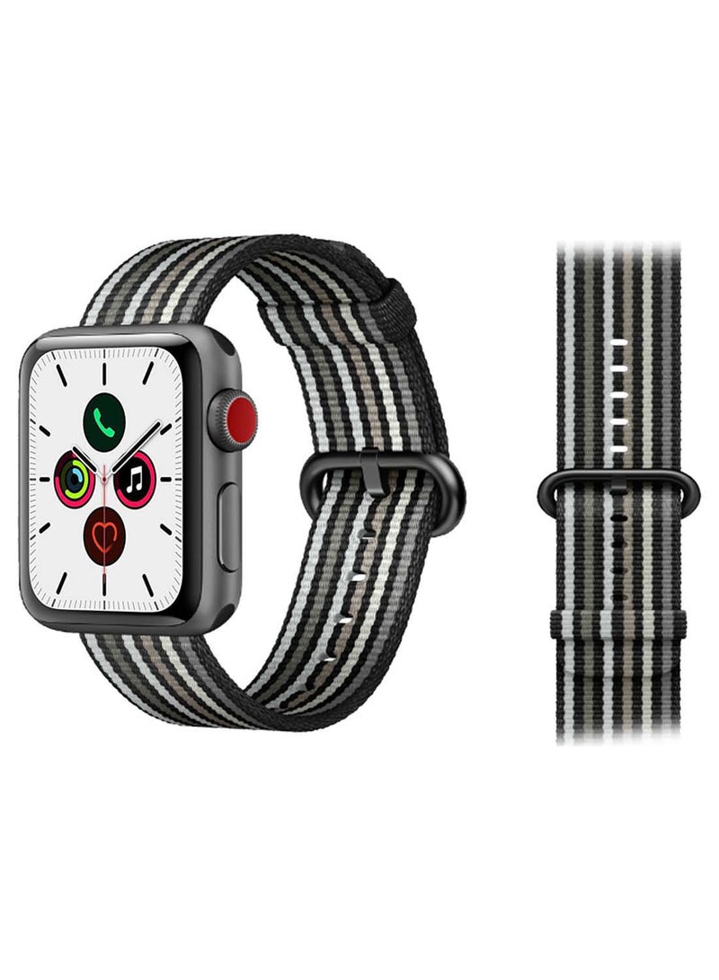 Perfii - Nylon Replacement Band For Apple Watch Series 5/4/3/2/1 44/42mm Black Grey - Image 1