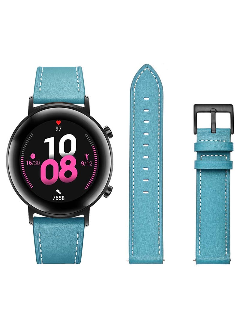 بيرفيي سوار بديل من الجلد الطبيعي مقاس 20 مم لساعة هواوي GT2 مقاس 42 مم موديل سوبريم أزرق