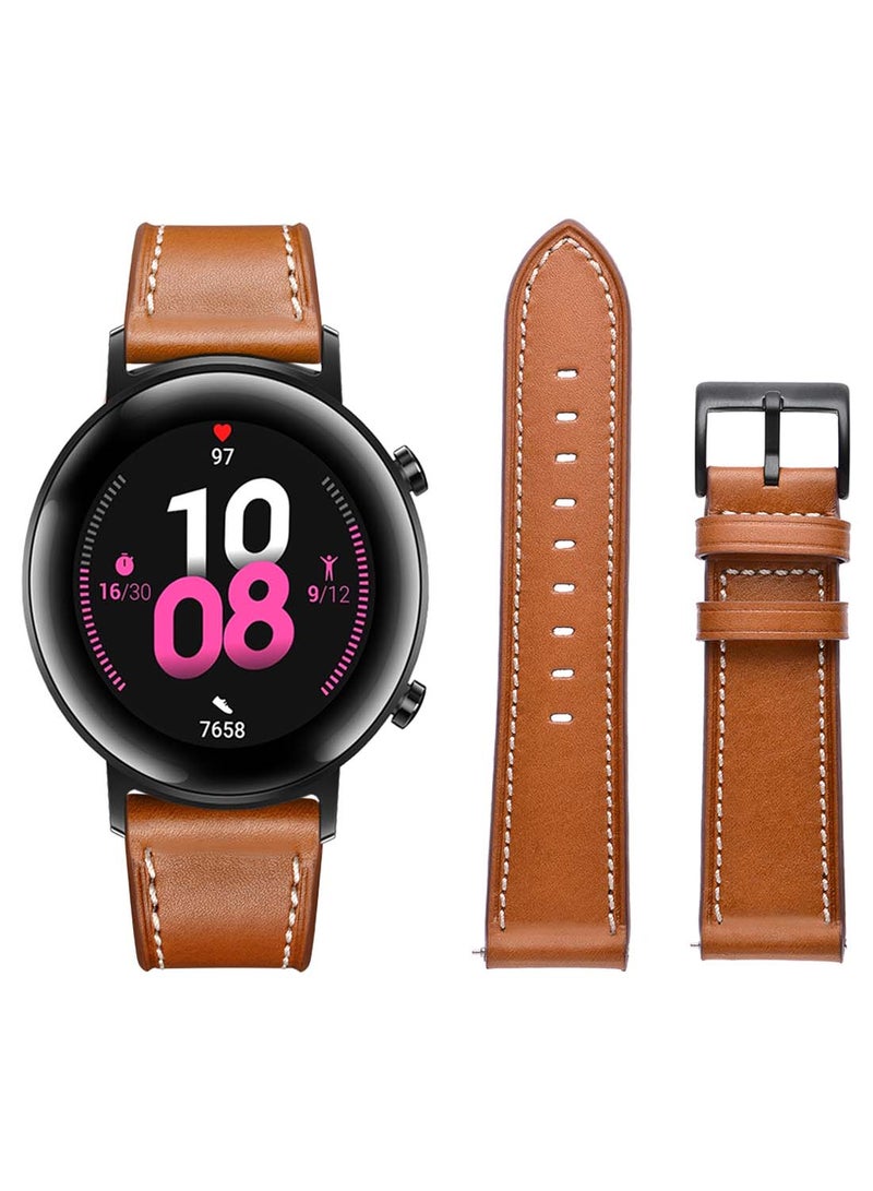 Perfii Genuine Leather Replacement Band 20mm For Huawei Watch GT 2 42mm Supreme Style Brown