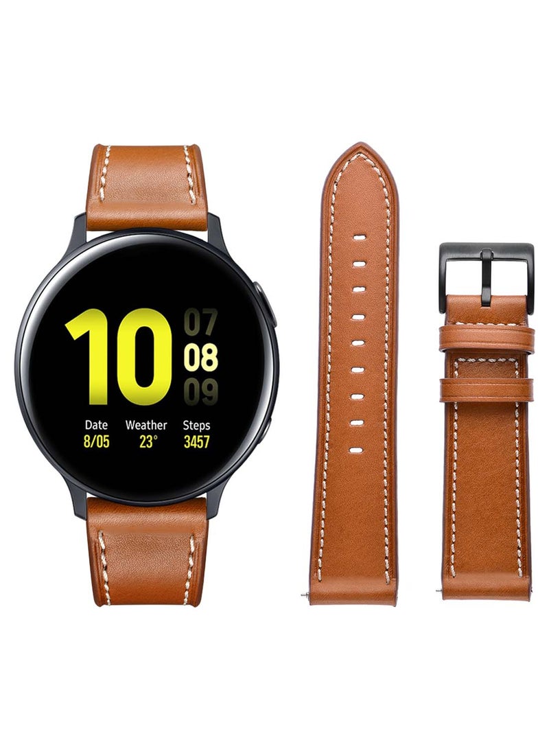 Perfii Genuine Leather Replacement Band 20mm For Samsung Active 2 40/44mm Supreme Style Brown 