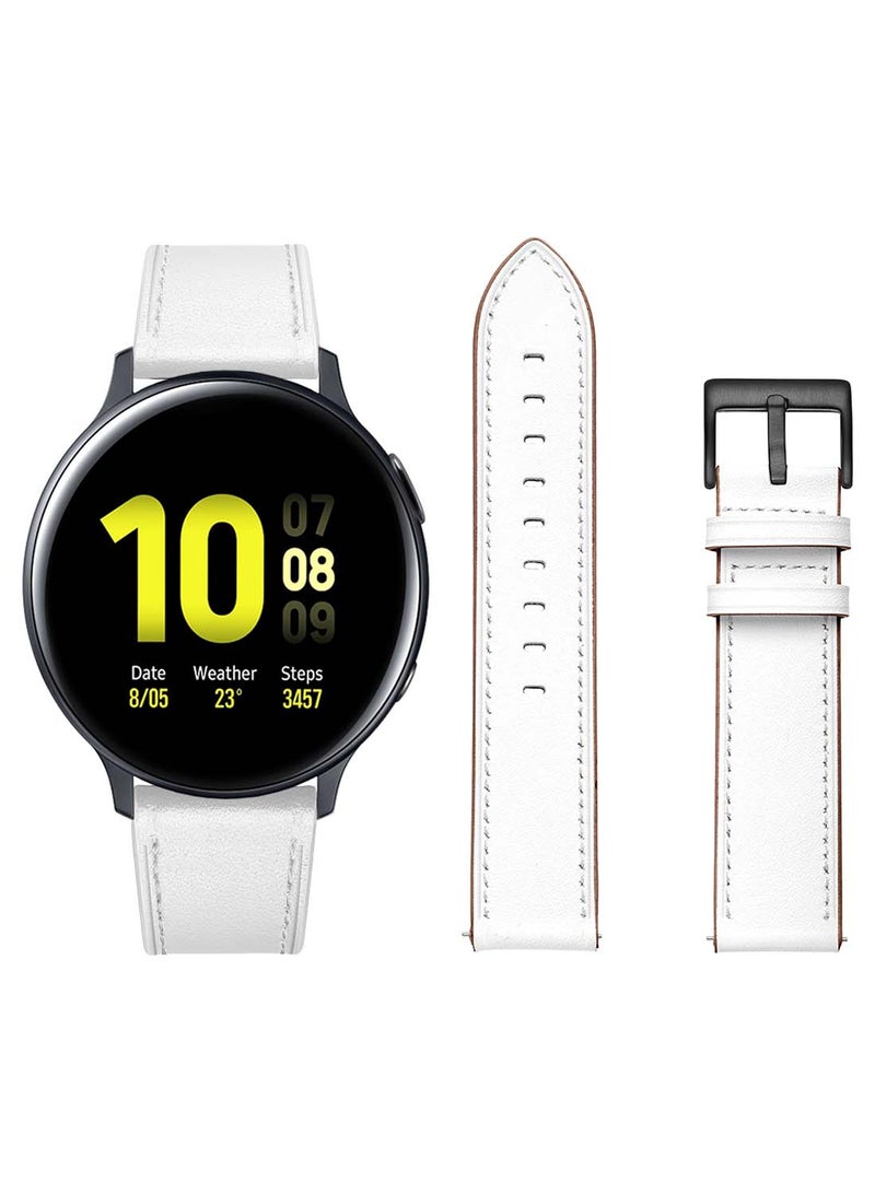 Perfii Genuine Leather Replacement Band 20mm For Samsung Active 2 40/44mm Supreme Style White