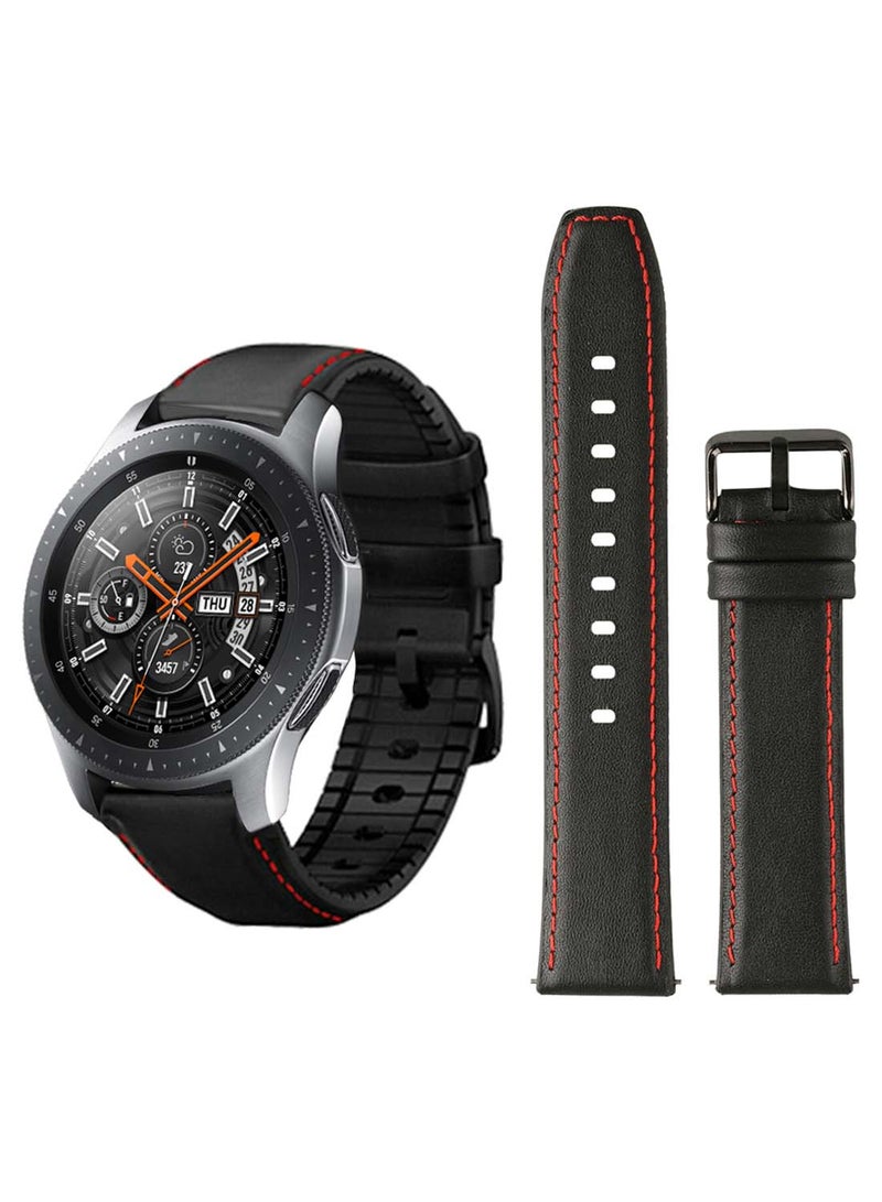 Perfii Genuine Leather Replacement Band 22mm For Samsung Galaxy Watch 46mm Official Black