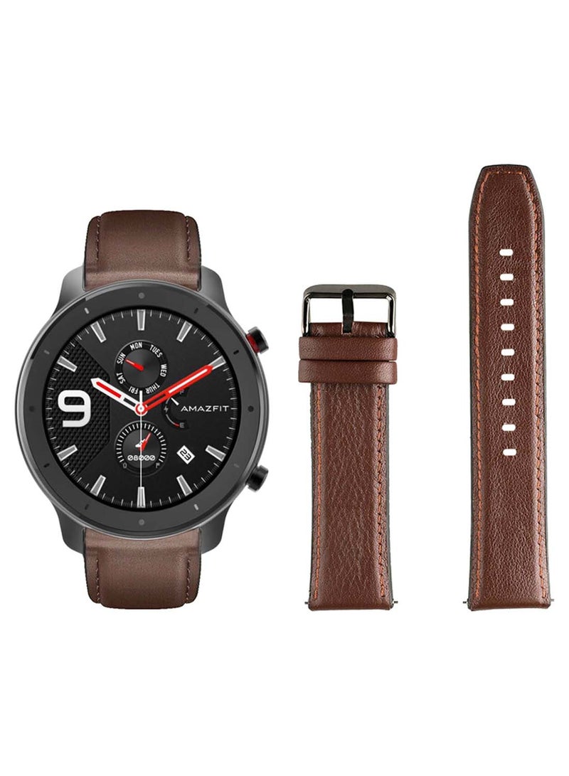 Perfii Genuine Leather Replacement Band 22mm For Amazfit GTR 47mm  Official Dark Brown 