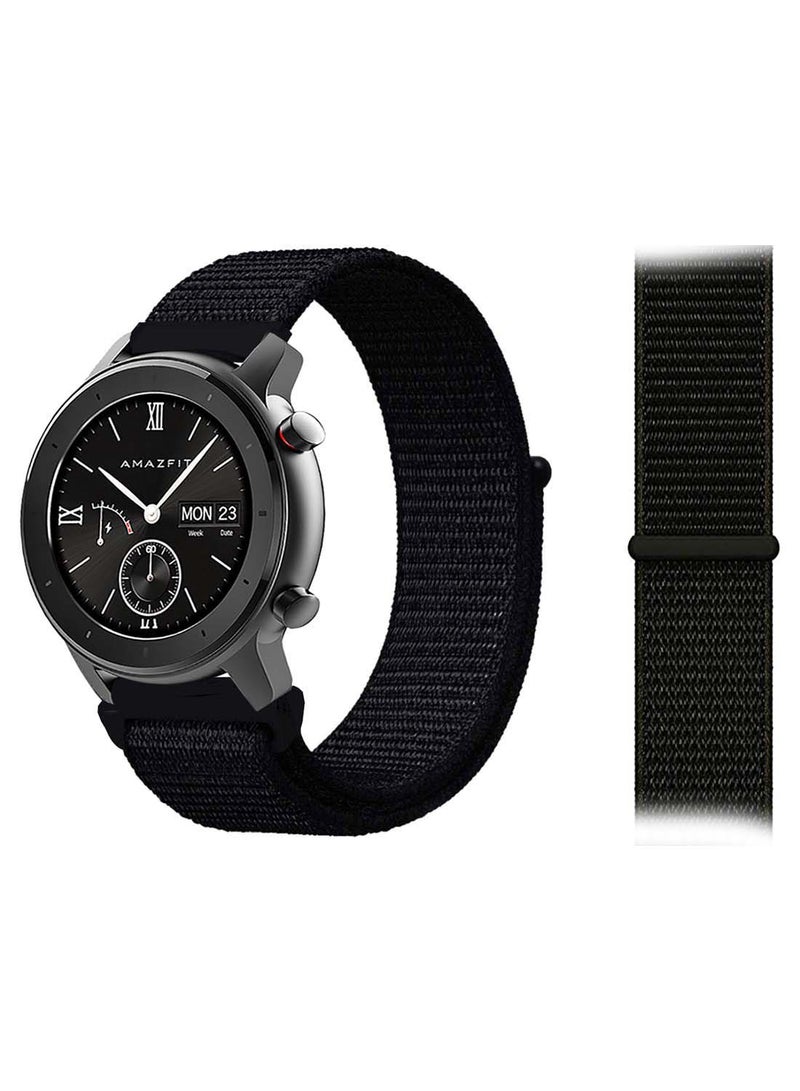 Perfii Nylon Loop Replacement Band 20mm For Amazfit GTR 42mm Dark Black 