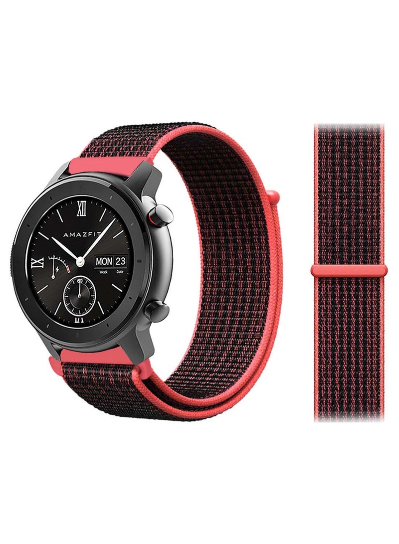 Perfii Nylon Loop Replacement Band 20mm For Amazfit GTR 42mm Red Black 