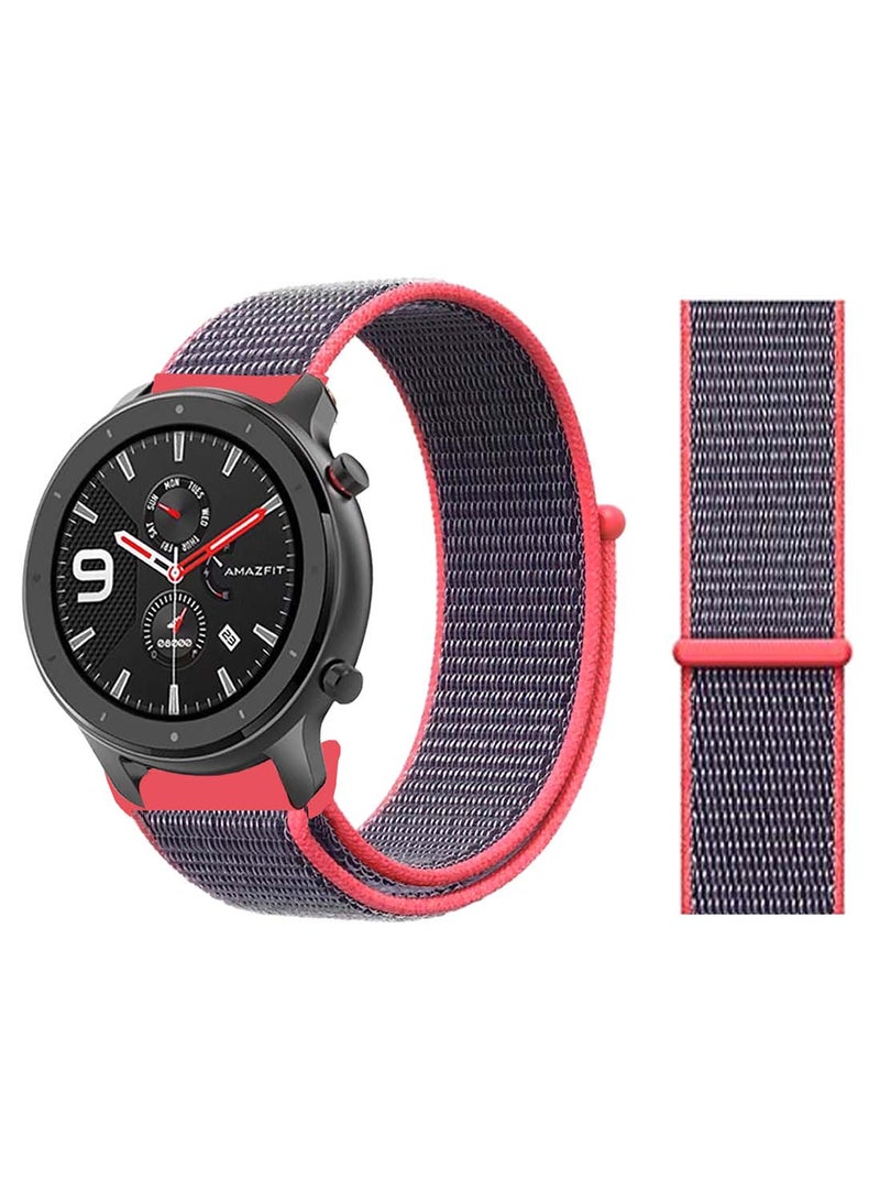 Perfii Nylon Loop Replacement Band 22mm for Amazfit GTR 47mm Electric Pink 