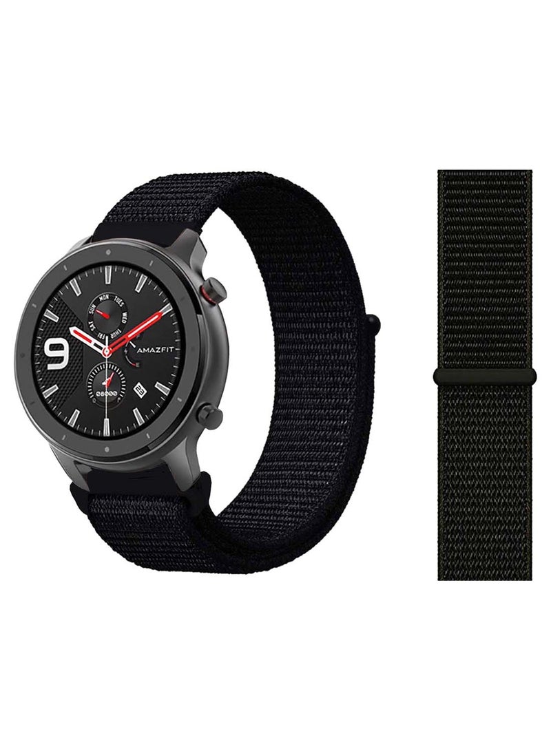Perfii Nylon Loop Replacement Band 22mm for Amazfit GTR 47mm Dark Black 