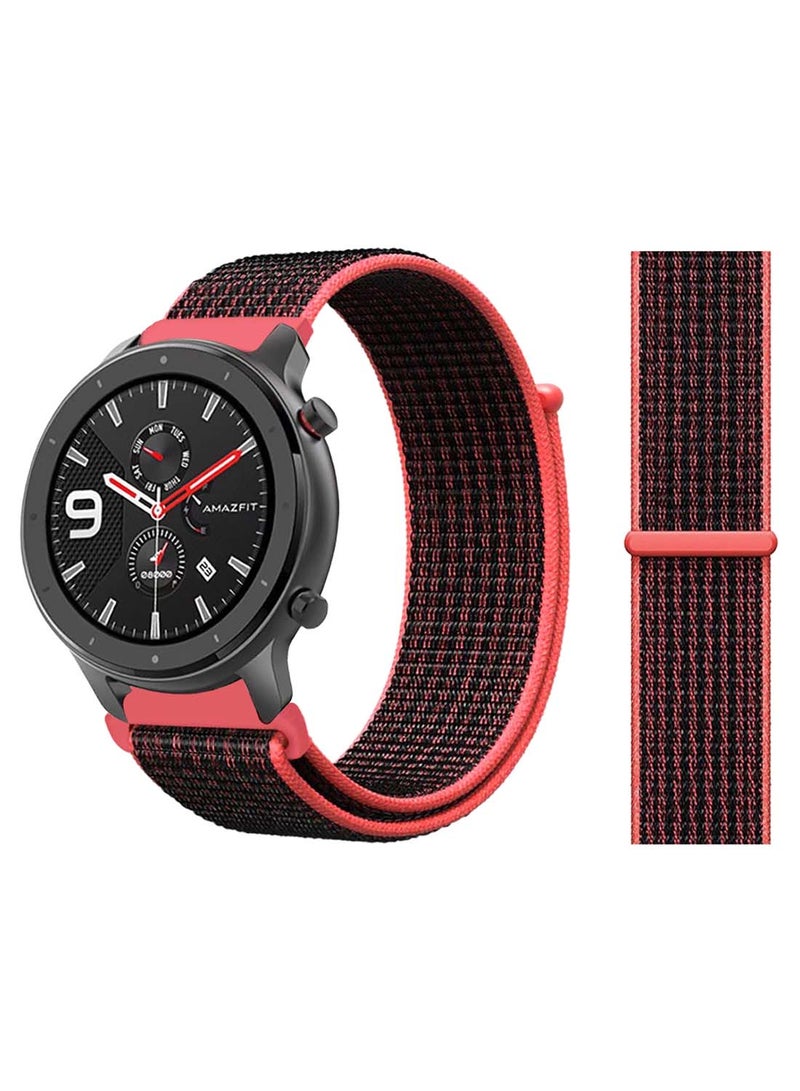 بيرفيي سوار بديل نيلون بحلقة مقاس 22 مم لساعة أمازفيت GTR مقاس 47 مم أحمر وأسود