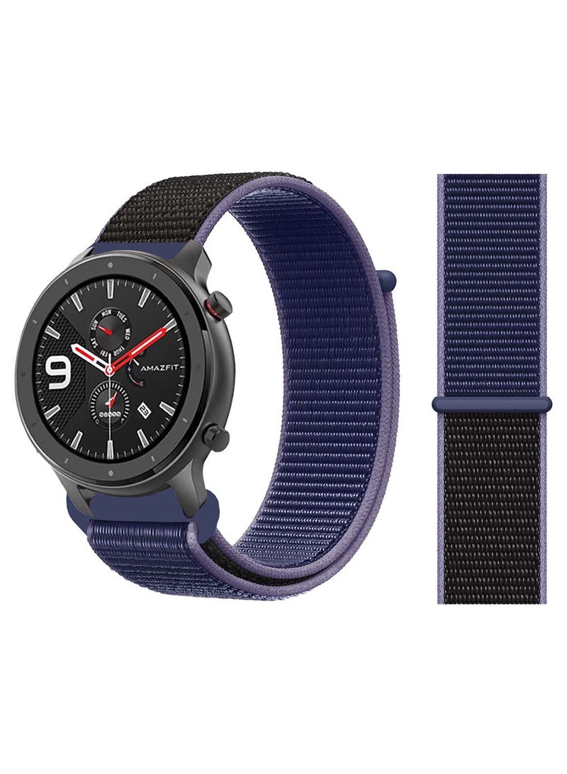 بيرفيي سوار بديل نيلون بحلقة مقاس 22 مم لساعة أمازفيت GTR مقاس 47 مم أسود وأزرق حالك