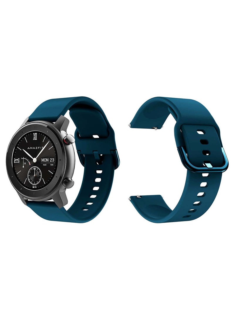 Perfii Official Solid Silicon Replacement Band 20mm For Amazfit GTR 42mm Round Dark Blue