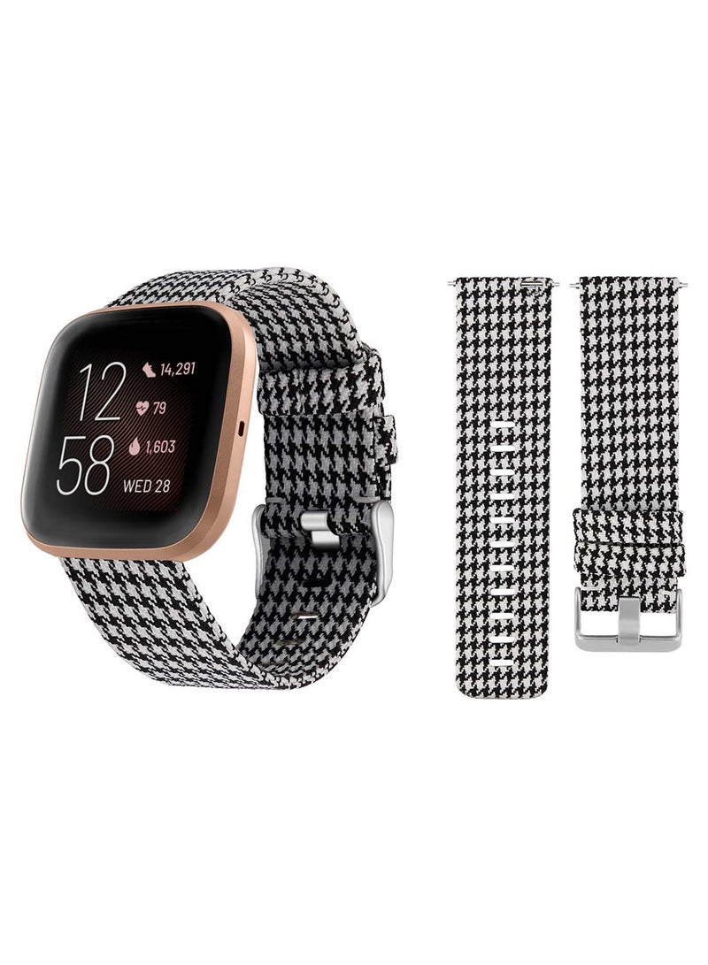 بيرفيي سوار بديل نسيجي لساعة فيرسا 2/1/Lite/SE أسود/ أبيض - Image 2