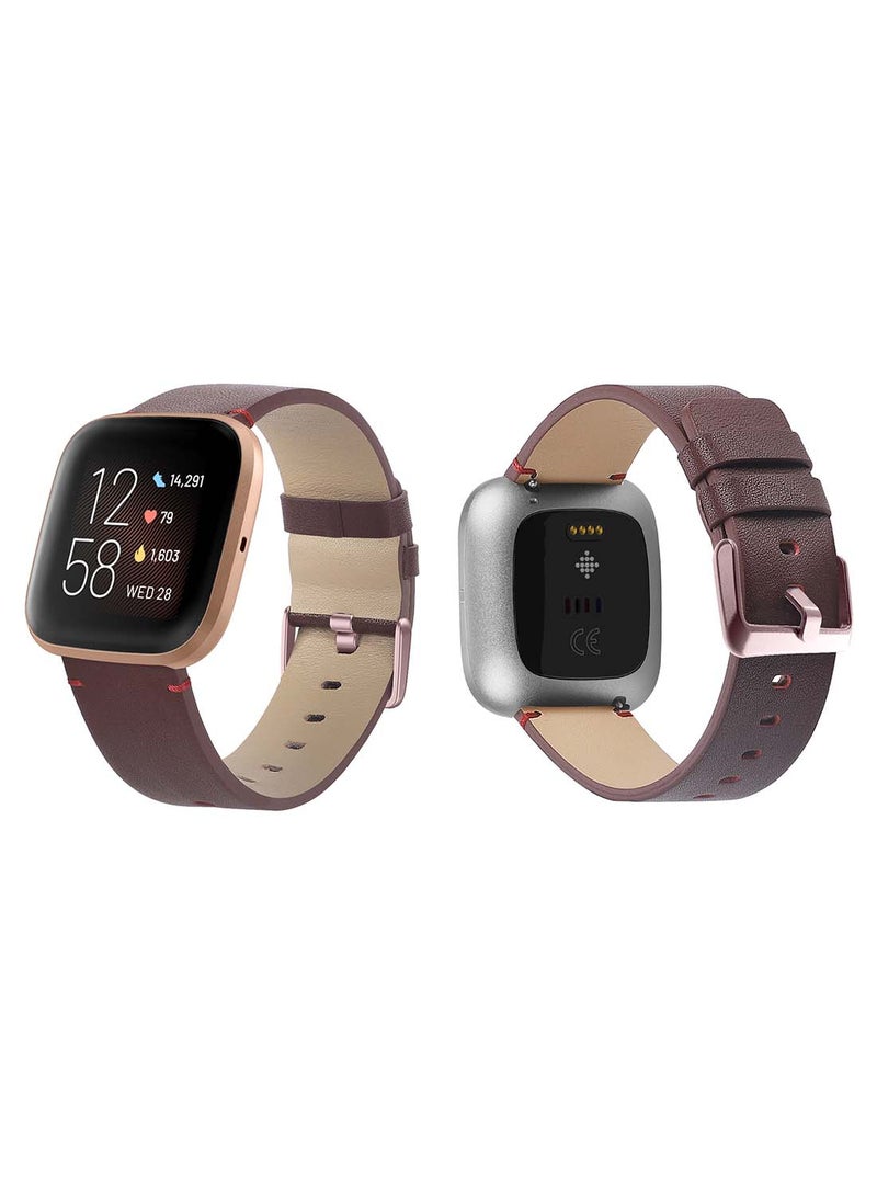 بيرفيي سوار بديل مصنوع من الجلد الأصلي لساعة فيتبت فيرسا 2/1/لايت/SE خمري - Image 1