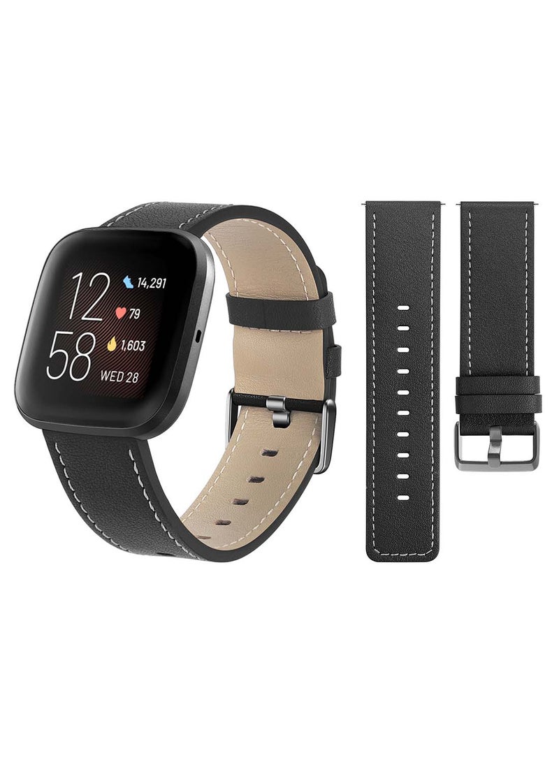 Perfii Genuine Leather Replacement Band for Fitbit Versa 2/1/Lite/SE Black - Image 1