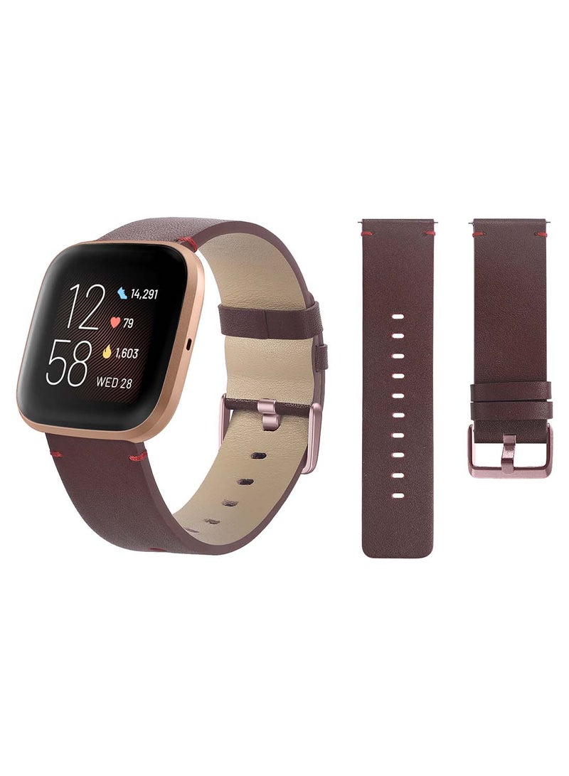 بيرفيي سوار بديل مصنوع من الجلد الأصلي لساعة فيتبت فيرسا 2/1/لايت/SE خمري - Image 2