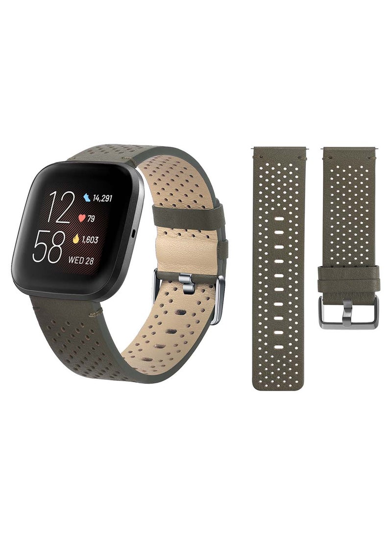 Perfii Genuine Leather Replacement Band for Fitbit Versa 2/1/Lite/SE  Dot Dark Green - Image 1