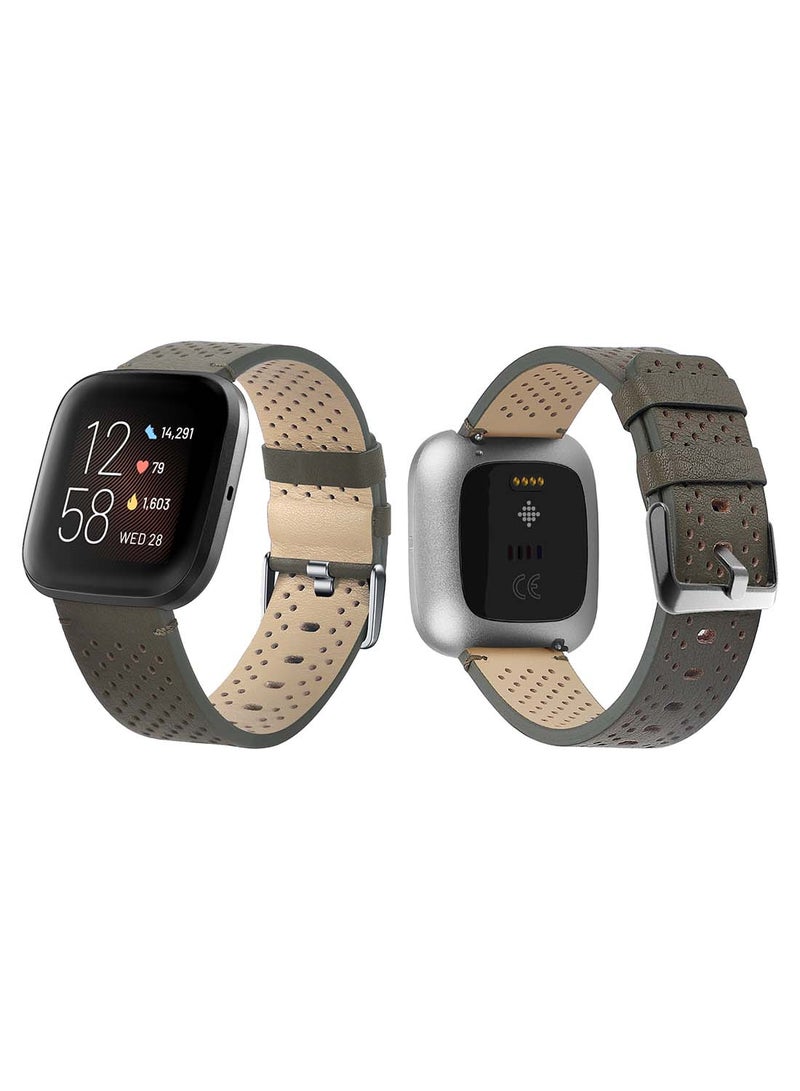 Perfii Genuine Leather Replacement Band for Fitbit Versa 2/1/Lite/SE  Dot Dark Green - Image 2