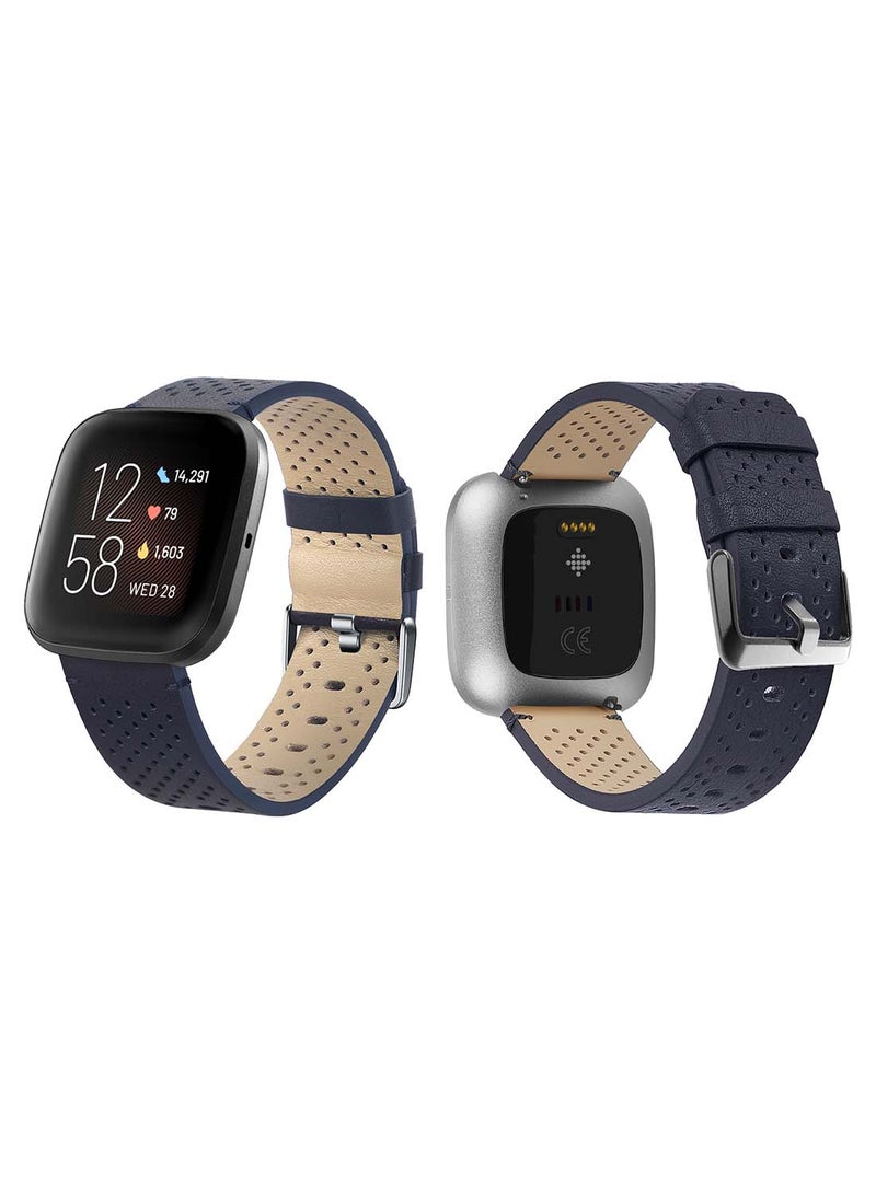 Perfii Genuine Leather Replacement Band for Fitbit Versa 2/1/Lite/SE  Dot Midnight Blue - Image 2