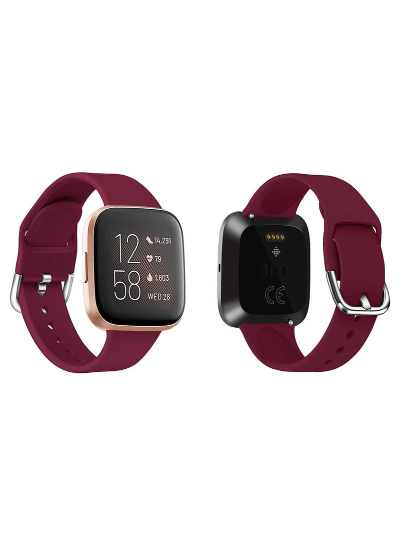 Perfii Official Solid Silicon Replacement Band For Fitbit Versa 2/1/Lite/SE Dark Red