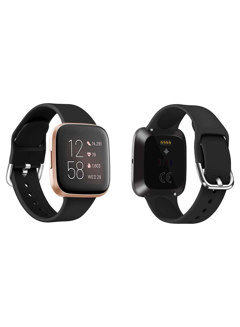 Perfii Official Solid Silicon Replacement Band For Fitbit Versa 2/1/Lite/SE Black