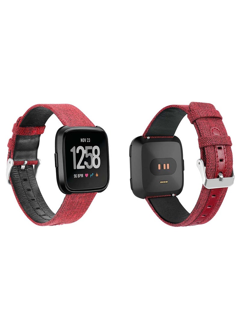 Perfii Fabric Leather Replacement Band for Fitbit Versa 2/1/Lite/SE Red