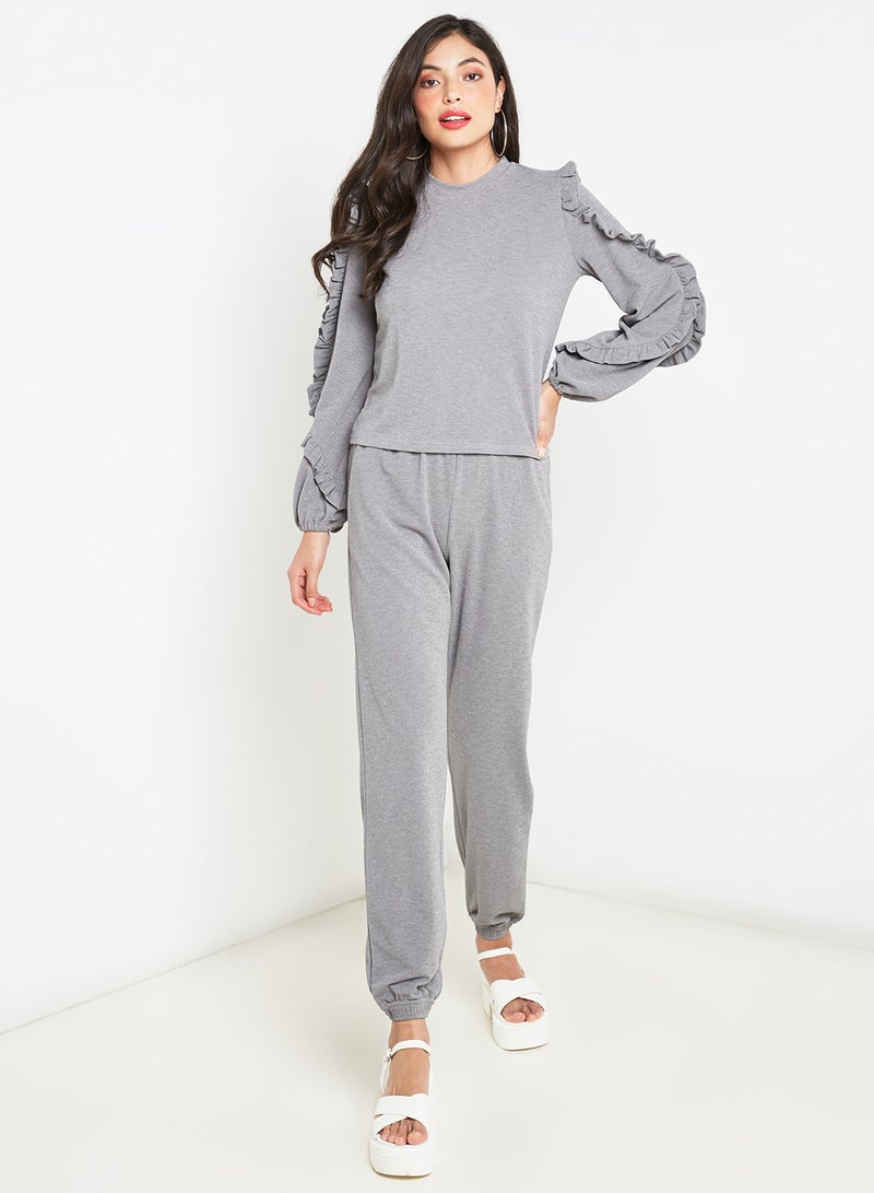 NOISY MAY - Ruffle Detail Sweater Grey - Image 1