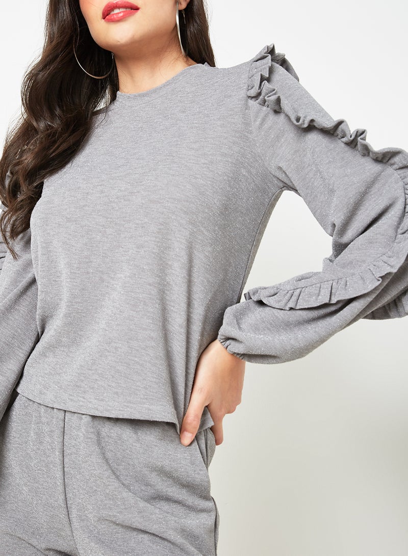 NOISY MAY - Ruffle Detail Sweater Grey - Image 1