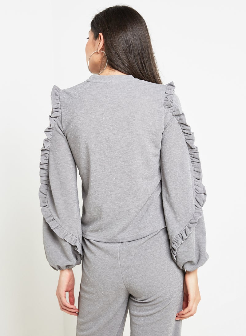 NOISY MAY - Ruffle Detail Sweater Grey - Image 1