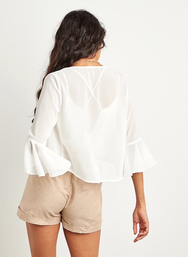 كلوزيت سترة مفتوحة من الأمام بأكمام واسعة سادة أبيض - Image 2