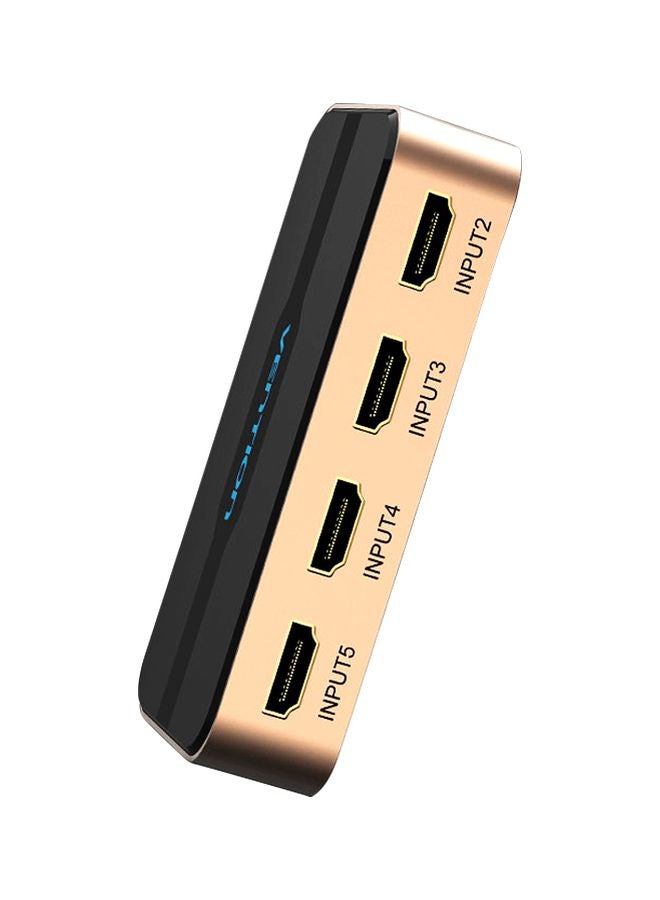 فينشن سويتش HDMI بدقة عالية الوضوح 5 في 1 مع جهاز تحكم عن بعد بالأشعة تحت الحمراء ذهبي وردي - Image 3