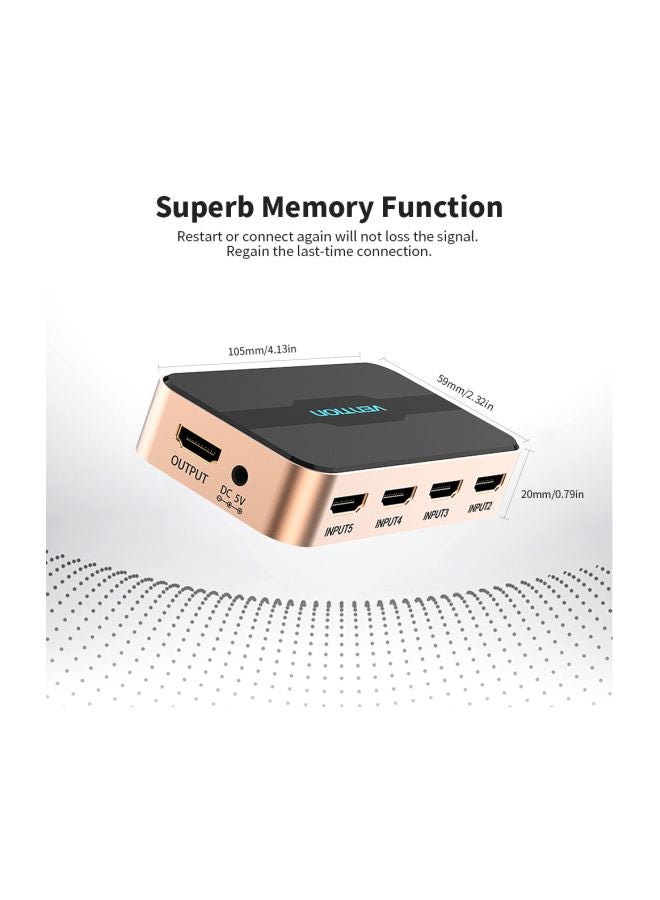 فينشن سويتش HDMI بدقة عالية الوضوح 5 في 1 مع جهاز تحكم عن بعد بالأشعة تحت الحمراء ذهبي وردي - Image 5