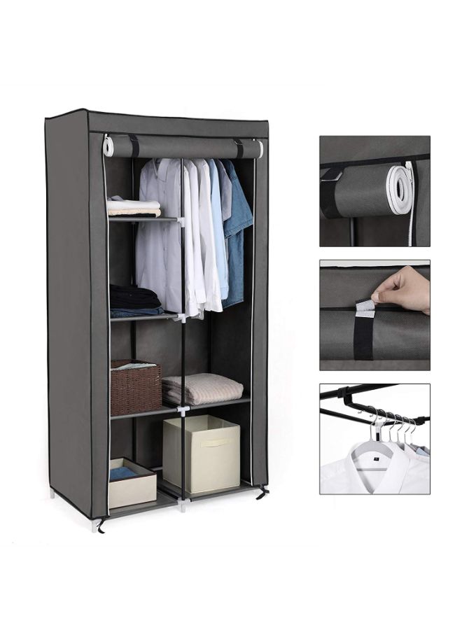 Generic Double Canvas Wardrobe Clothes Storage Organizer Grey 110 x 175 x 45centimeter  - Image 2